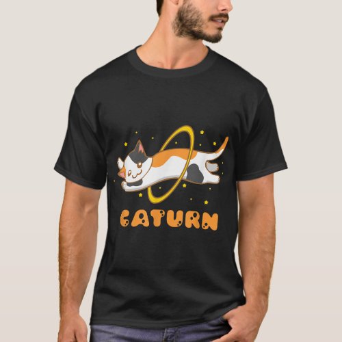 Caturn Cat in Space Planet Saturn Kitten Astronomy T_Shirt