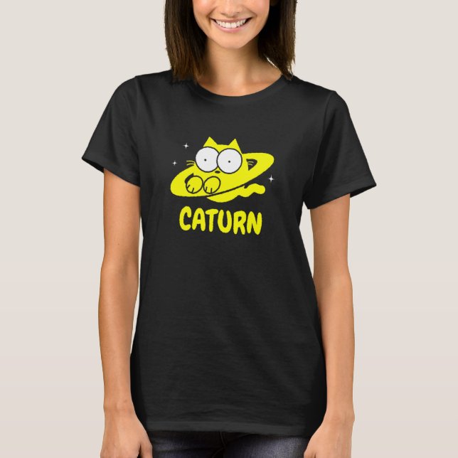 Caturn Cat  Space Saturn Doodle T-Shirt (Front)