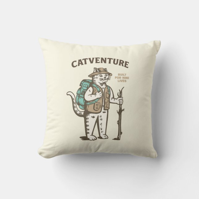 Catventure Throw Pillow (Front)