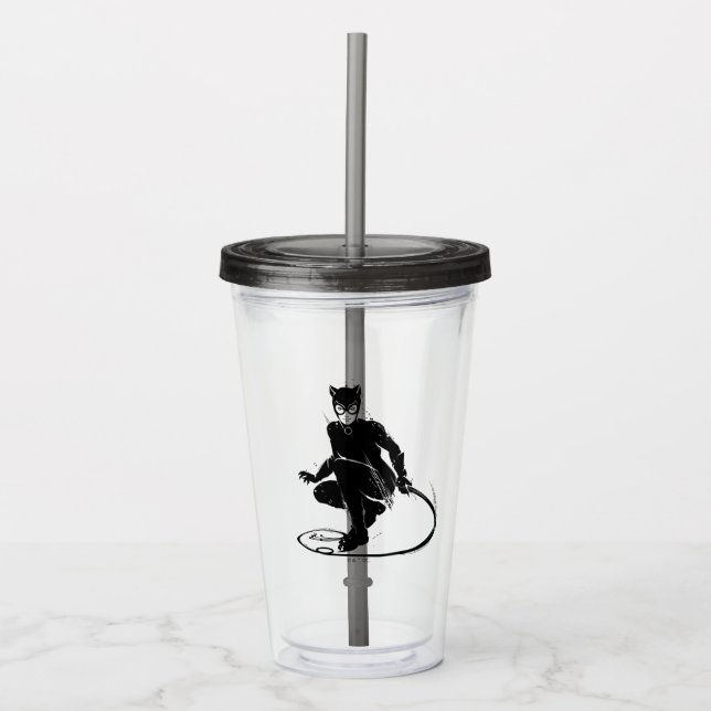Catwoman Ink Brush Pose Acrylic Tumbler (Front)