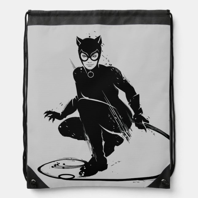 Catwoman Ink Brush Pose Drawstring Bag (Front)