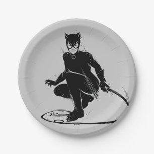 Catwoman Ink Brush Pose Paper Plates