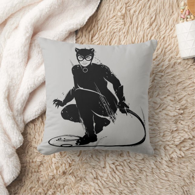 Catwoman Ink Brush Pose Throw Pillow (Blanket)