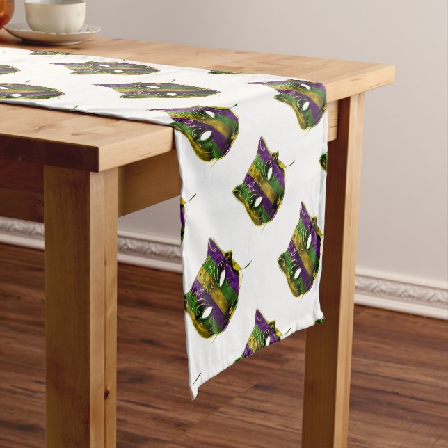 Catwoman Mardi Gras Mask Short Table Runner (In Situ)