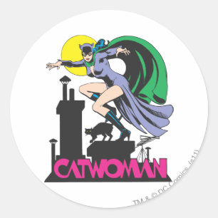 Catwoman & Pink Name Classic Round Sticker