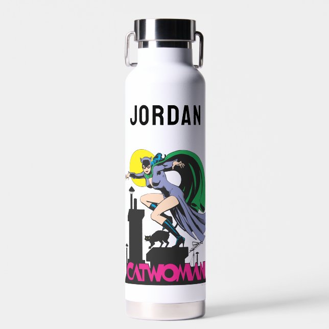 Catwoman & Pink Name Water Bottle (Front)