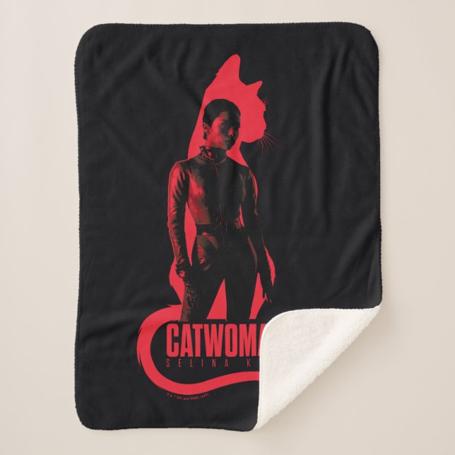 Catwoman Selina Kyle Cat Silhouette Sherpa Blanket (Front)