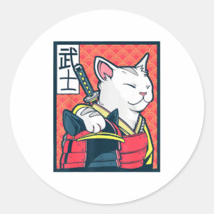 Catzilla Ancient Japanese Cat Art Vintage Ninja T  Classic Round Sticker