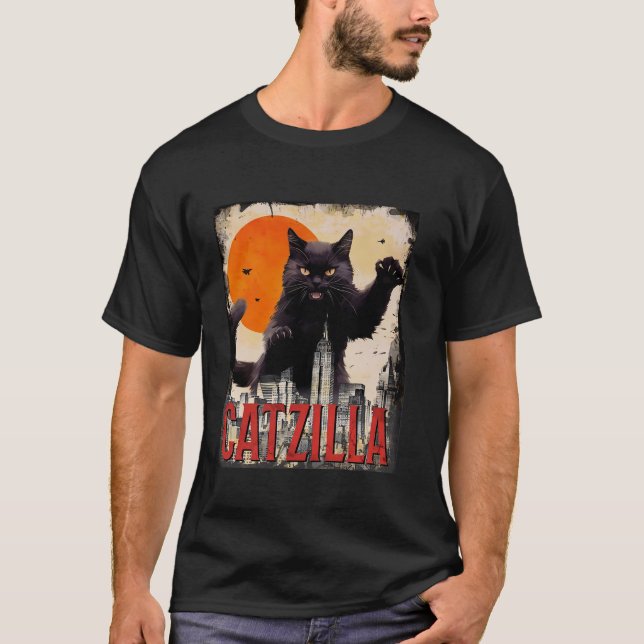 Catzilla Cat Art Funny Cat Gifts T Shirt (Front)