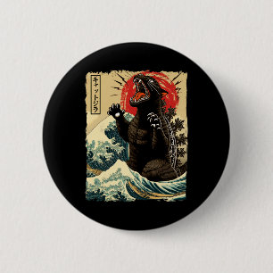 Catzilla Cat Art Funny Cat Japanese For Men Women Button