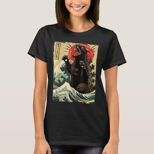 Catzilla Cat Art Funny Cat Japanese For Men Women  T-Shirt (Front)