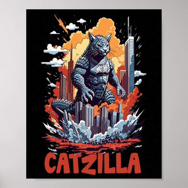 Catzilla Cat City Skyline Funny  Poster (Front)