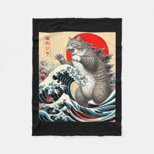Catzilla Cat Japanese Art  Fleece Blanket