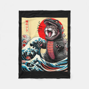 Catzilla Cat Japanese Art Funny Cat For Men Women Fleece Blanket