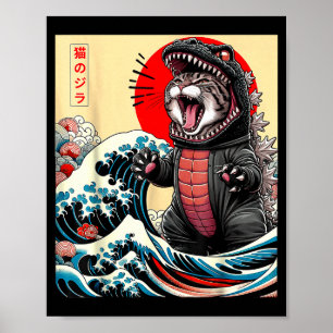 Catzilla Cat Japanese Art Funny Cat For Men Women Poster
