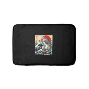 Catzilla Cat Japanese Art Funny Cat Gifts For Men  Bath Mat