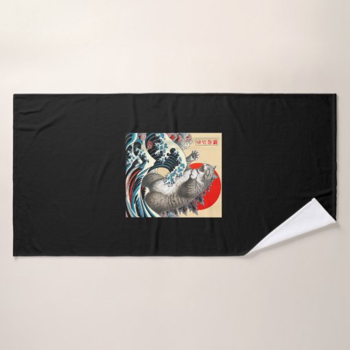 Catzilla Cat Japanese Art Funny Cat Gifts For Men Bath Towel Zazzle