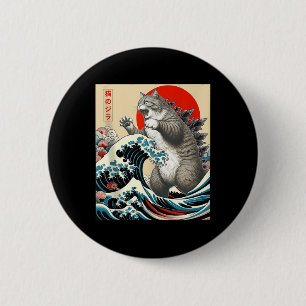Catzilla Cat Japanese Art Funny Cat Gifts For Men Button