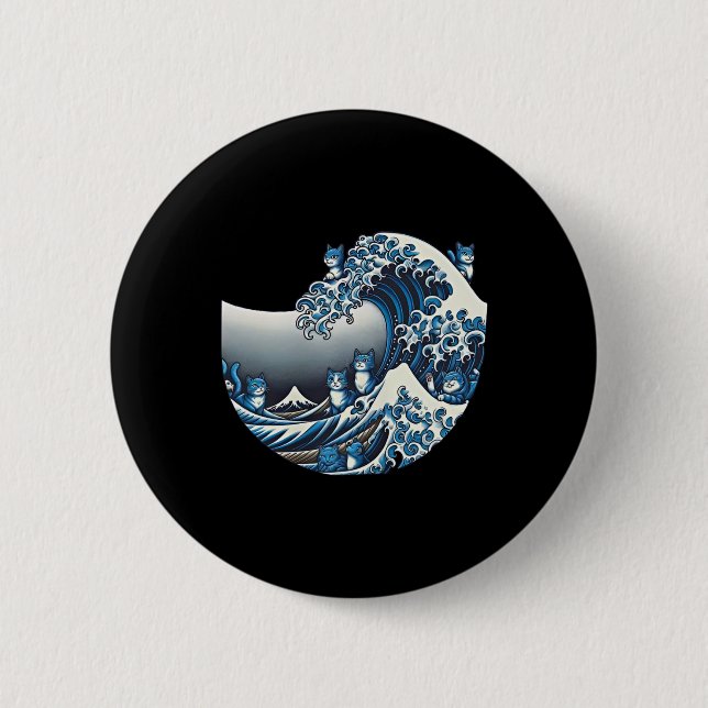 Catzilla Cat Japanese Art Funny Cat Gifts For Men  Button (Front)