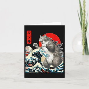 Catzilla Cat Japanese Art Funny Cat Gifts For Men Card