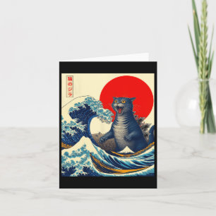 Catzilla Cat Japanese Art Funny Cat Gifts For Men Card