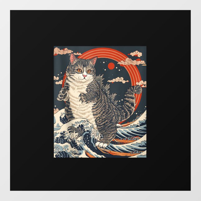 Catzilla Cat Japanese Art Funny Cat Gifts For Men  Floor Decals (Front)