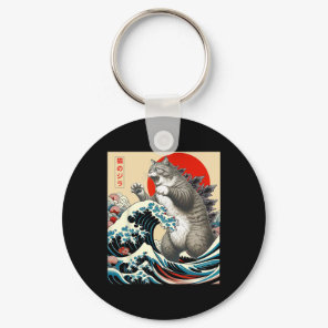 Catzilla Cat Japanese Art Funny Cat Gifts For Men  Keychain