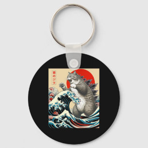 Catzilla Cat Japanese Art Funny Cat Gifts For Men Keychain