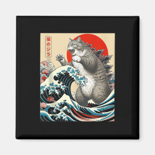 Catzilla Cat Japanese Art Funny Cat Gifts For Men  Magnet
