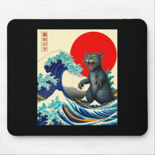 Catzilla Cat Japanese Art Funny Cat Gifts For Men Mouse Pad