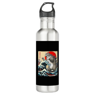 Catzilla Cat Japanese Art Funny Cat Gifts For Men  Stainless Steel Water Bottle