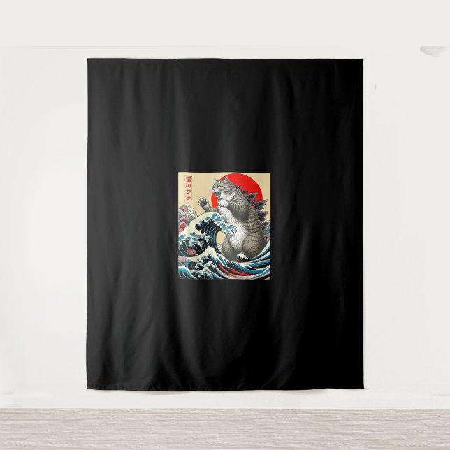 Catzilla Cat Japanese Art Funny Cat Gifts For Men  Tapestry (Front)