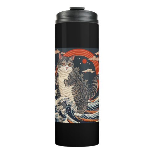 Catzilla Cat Japanese Art Funny Cat Gifts For Men  Thermal Tumbler