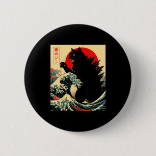 Catzilla Cat Japanese Art Funny For Men Women Boy Button