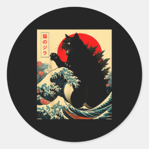 Catzilla Cat Japanese Art Funny For Men Women Boy Classic Round Sticker