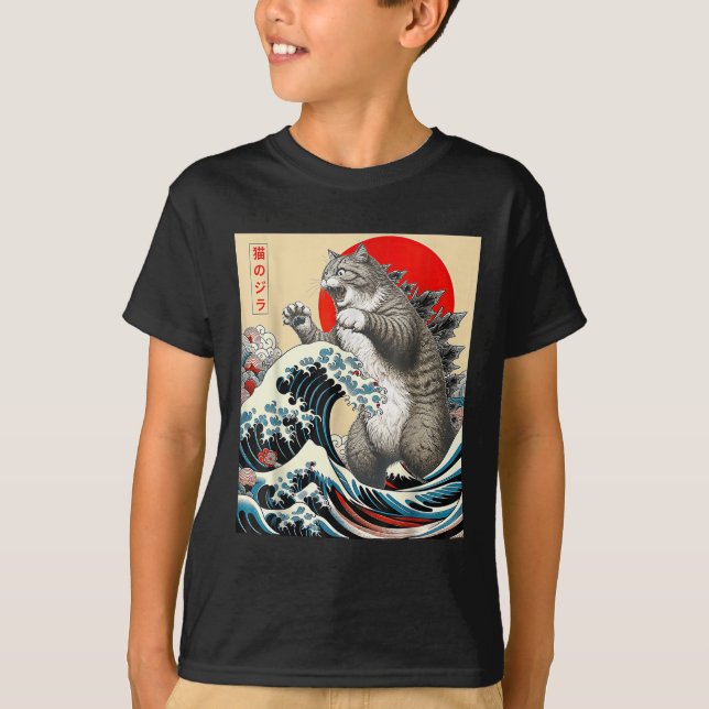 Catzilla Cat Japanese Art  T-Shirt (Front)
