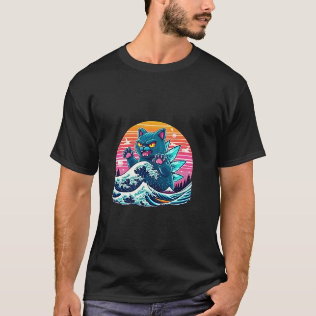Catzilla Cat Kitten Japan Great Wave For Men Women T-Shirt (Front)
