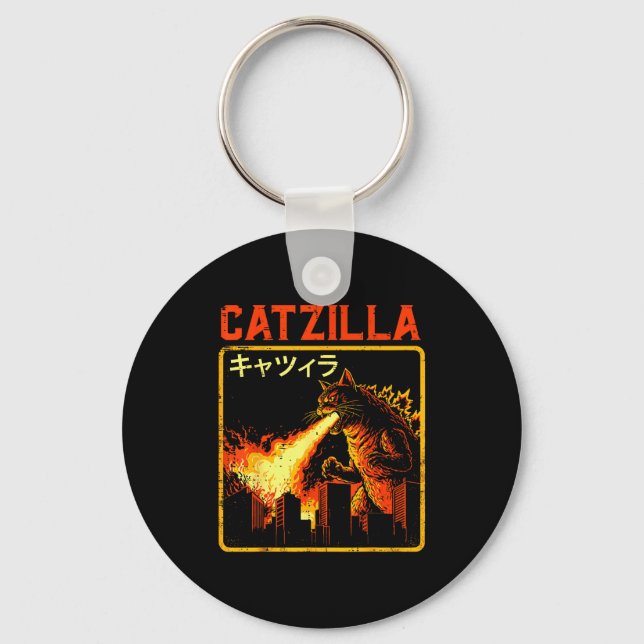 Catzilla Cat Monster Funny Japanese Parody Women M Keychain (Front)