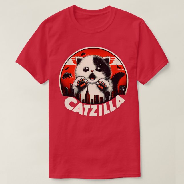 CATZILLA Cute Fierce Kitty Overlooking the City T-Shirt (Design Front)