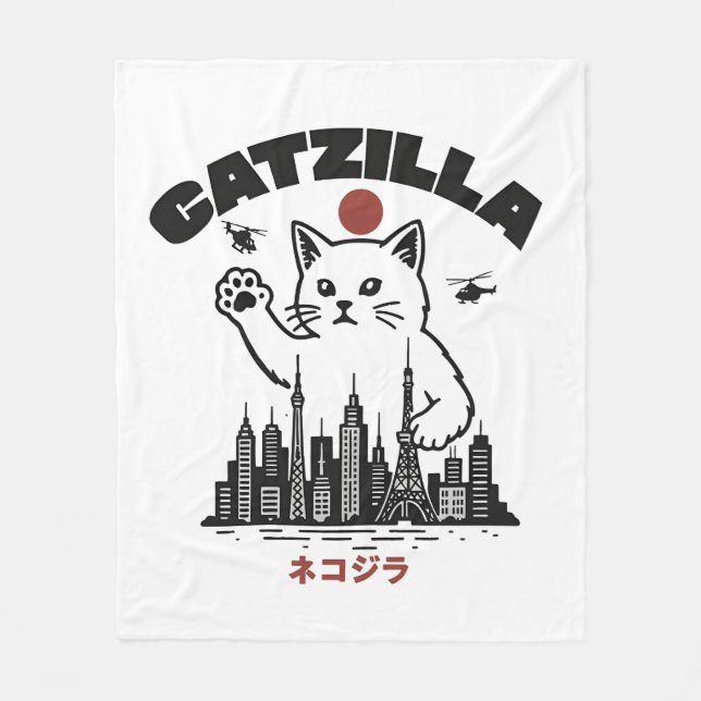 Catzilla – Funny Cat Godzilla Parody  Fleece Blanket (Front)
