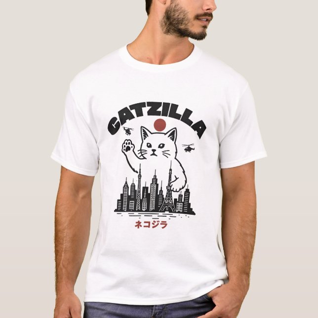 Catzilla – Funny Cat Godzilla Parody  T-Shirt (Front)