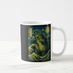Catzilla Funny Cat Japanese Art Starry Night Wave Coffee Mug
