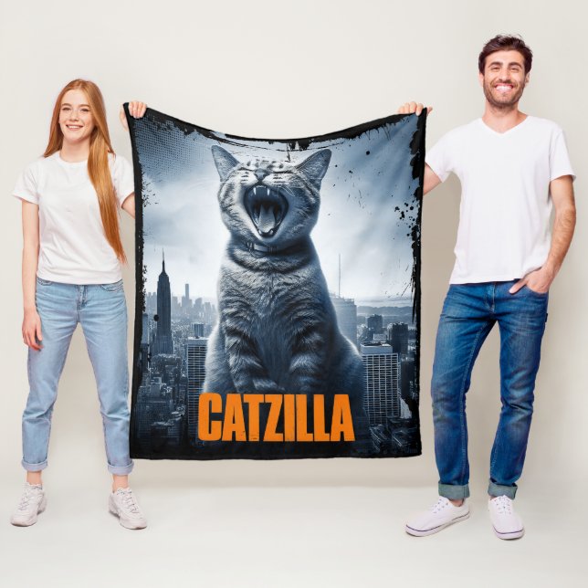 Catzilla Funny Cat Meme Fleece Blanket (In Situ)