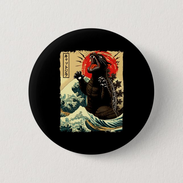 Catzilla Funny Japanese Style  Button (Front)