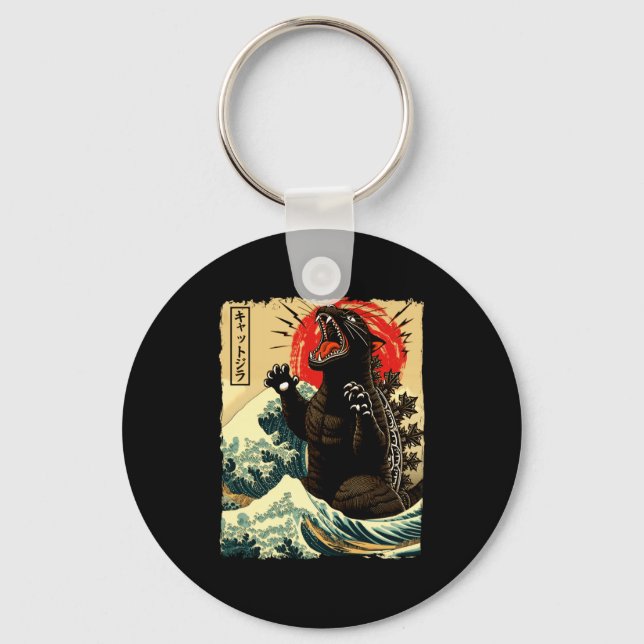 Catzilla Funny Japanese Style  Keychain (Front)