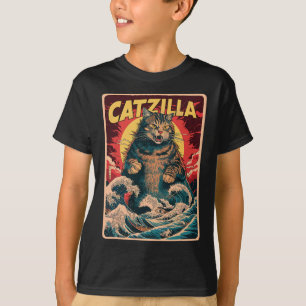 Catzilla Japanese Art Funny Cat Vintage Graphic  T-Shirt
