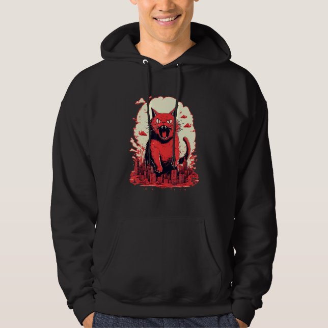 Catzilla Japanese Cute Cat Stuff Cat  Cat Mom Cat  Hoodie (Front)