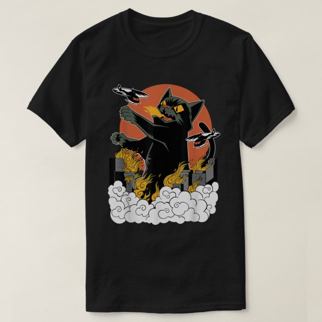 Catzilla Japanese Fire Cat Kaiju Art T-Shirt (Design Front)