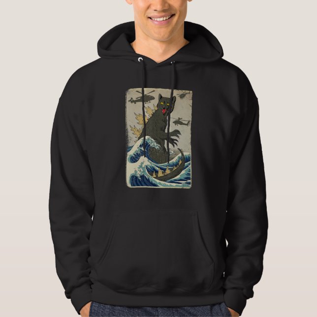 Catzilla Japanese Sunset Print For Cat Mom Dad Hoodie (Front)
