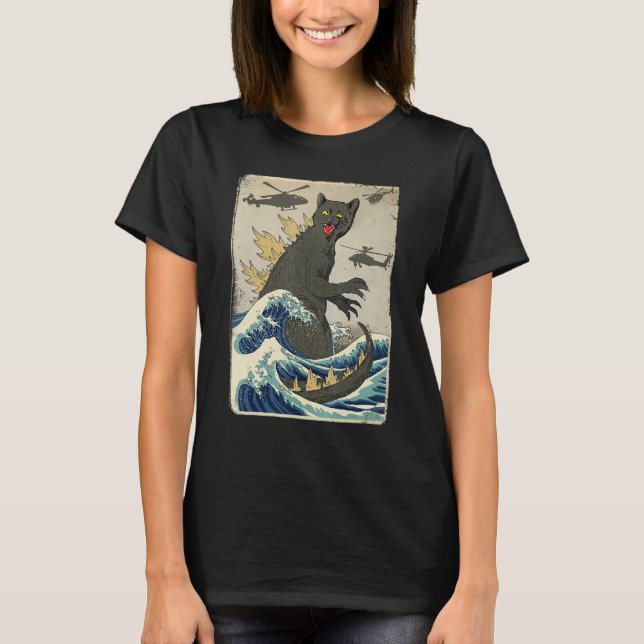 Catzilla Japanese Sunset Print For Cat Mom Dad T-Shirt (Front)